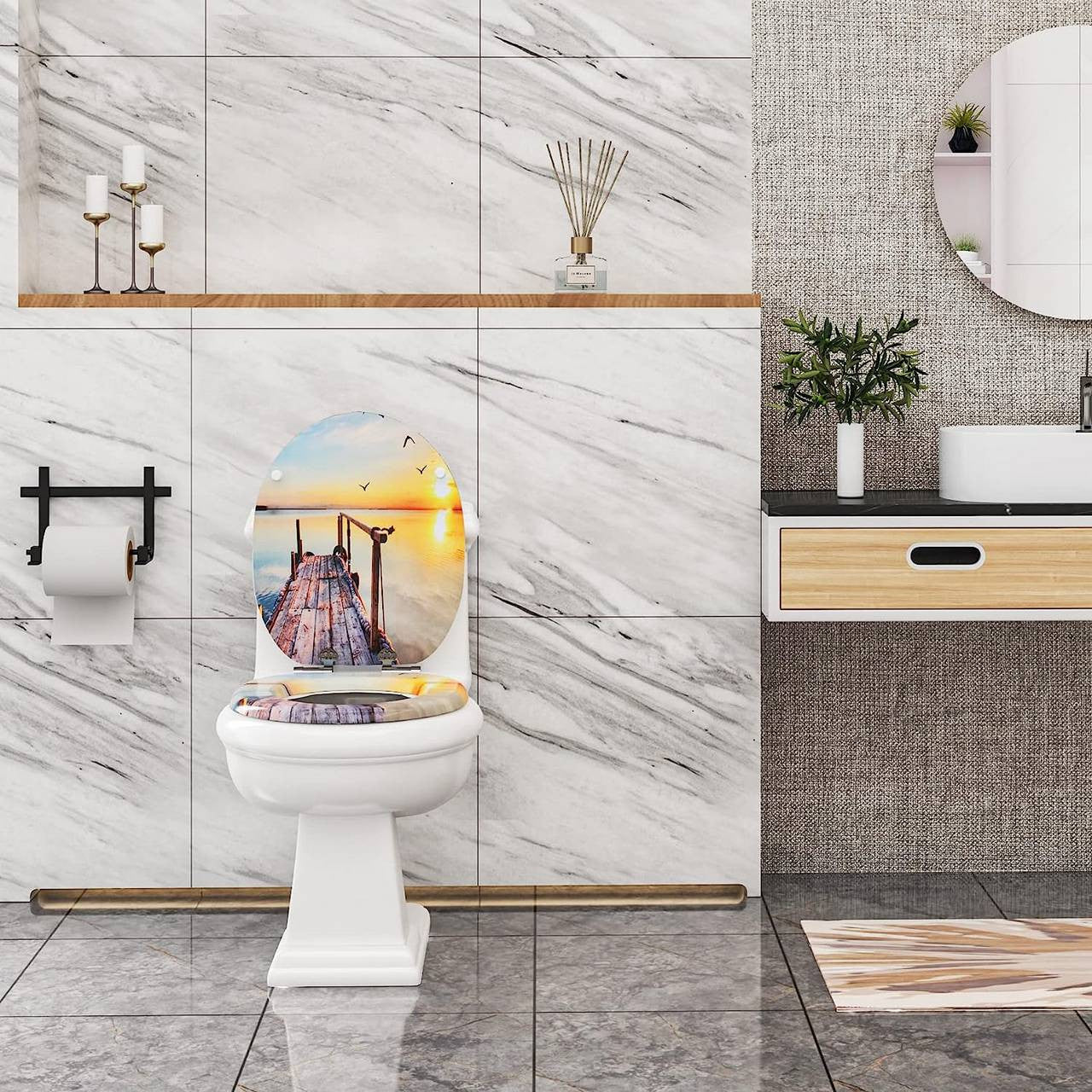 24goodz Soft-Close Toilet Seat - Antibacterial and Durable - MDF - Universal Fit - Printed Design