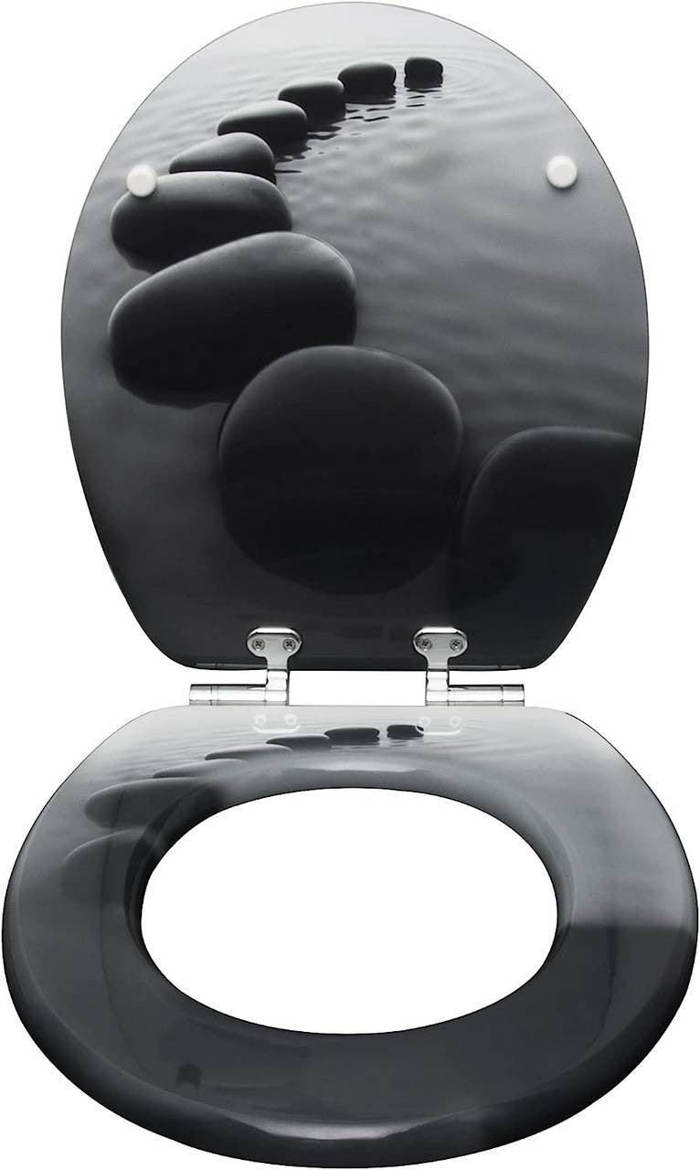 24goodz Toilet Seat - Soft-Close Mechanism - Antibacterial and Water-Resistant - MDF - Universal O-Shaped Toilets - Black