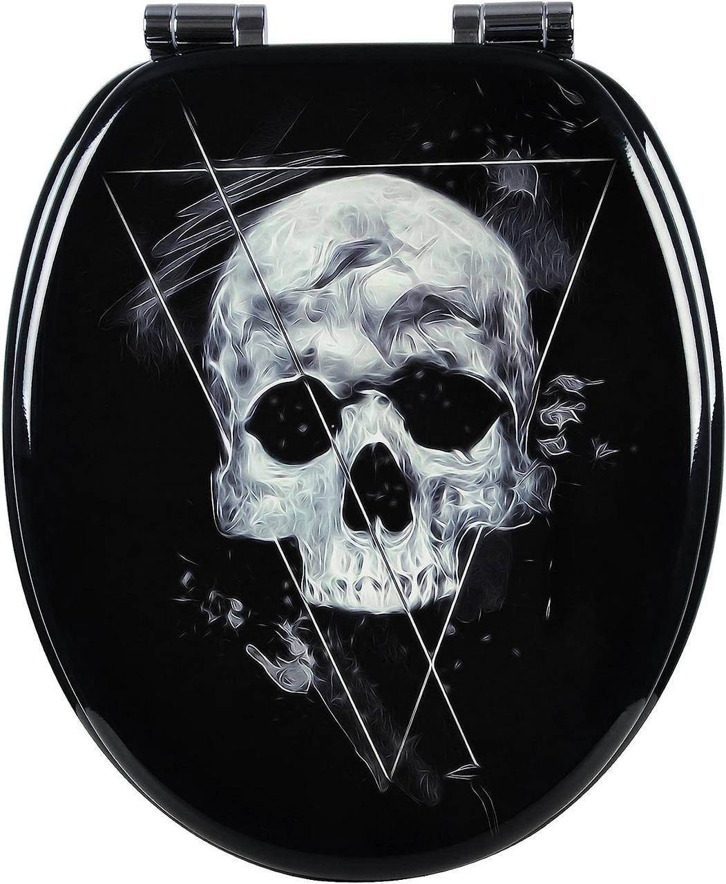 24goodz Toilet Seat with Soft-Close Mechanism - Antibacterial and Water-Resistant - MDF - Universal Fit - Black Skull Design