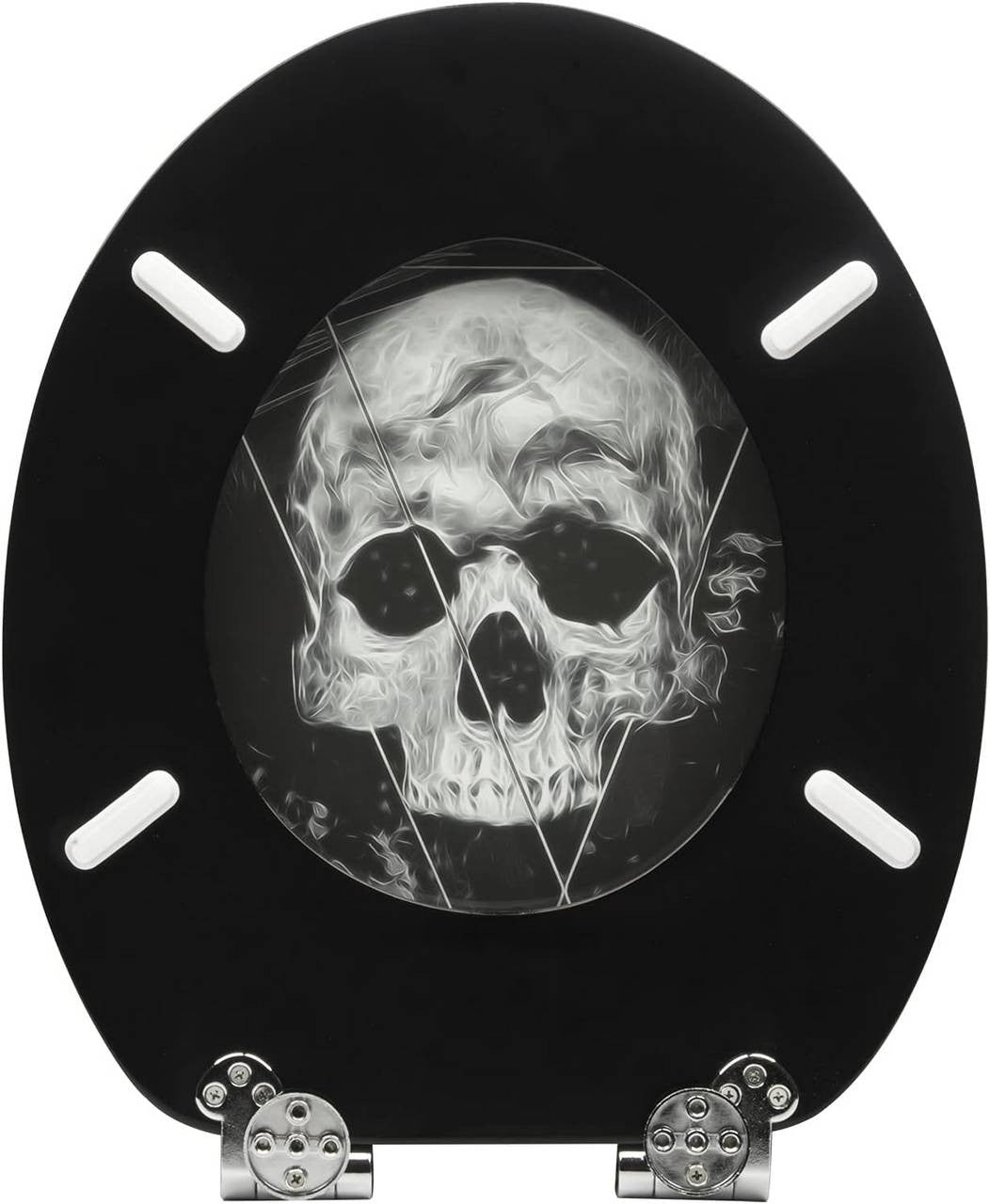 24goodz Toilet Seat with Soft-Close Mechanism - Antibacterial and Water-Resistant - MDF - Universal Fit - Black Skull Design
