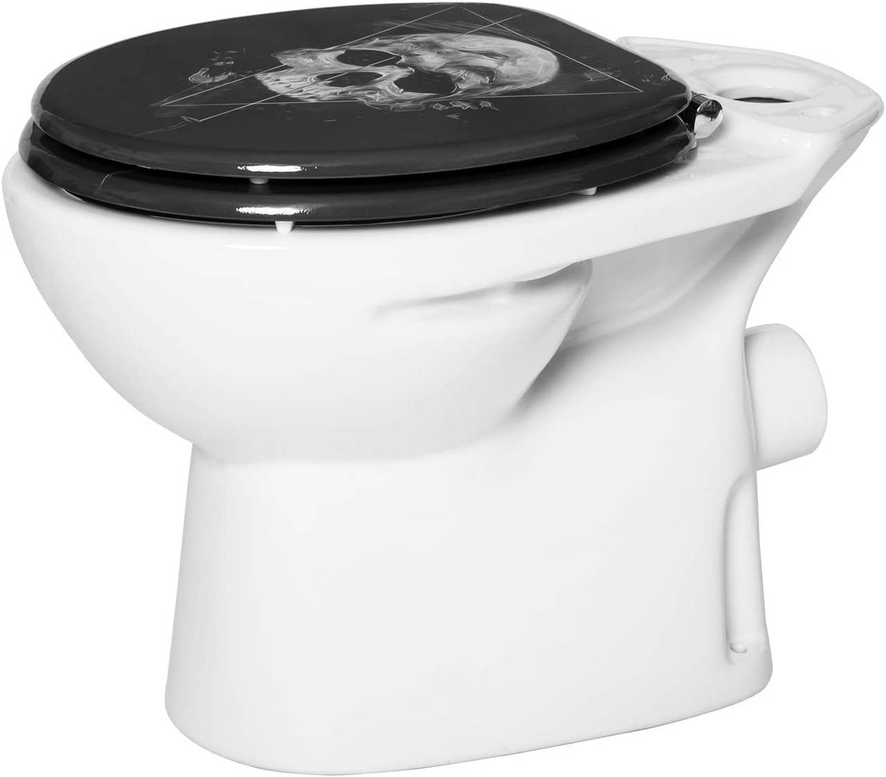 24goodz Toilet Seat with Soft-Close Mechanism - Antibacterial and Water-Resistant - MDF - Universal Fit - Black Skull Design