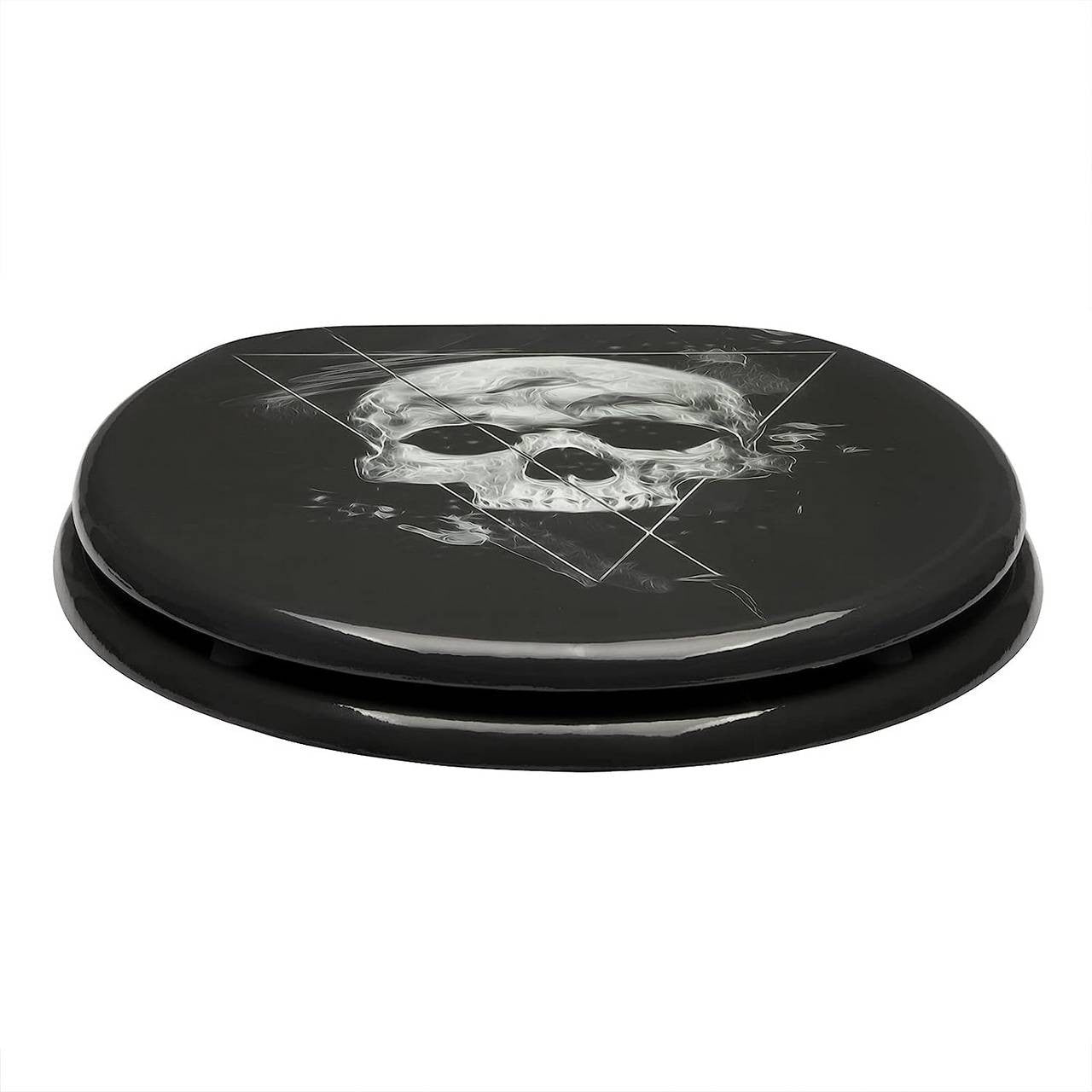 24goodz Toilet Seat with Soft-Close Mechanism - Antibacterial and Water-Resistant - MDF - Universal Fit - Black Skull Design
