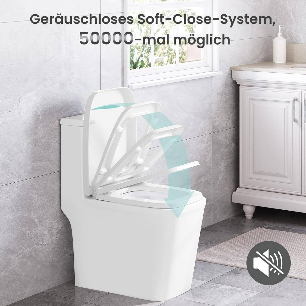 24goodz Square Toilet Seat with Soft-Close Mechanism - Quick-Release for Easy Cleaning - Duroplast - White - 45.5 x 36.7 x 5.4 cm