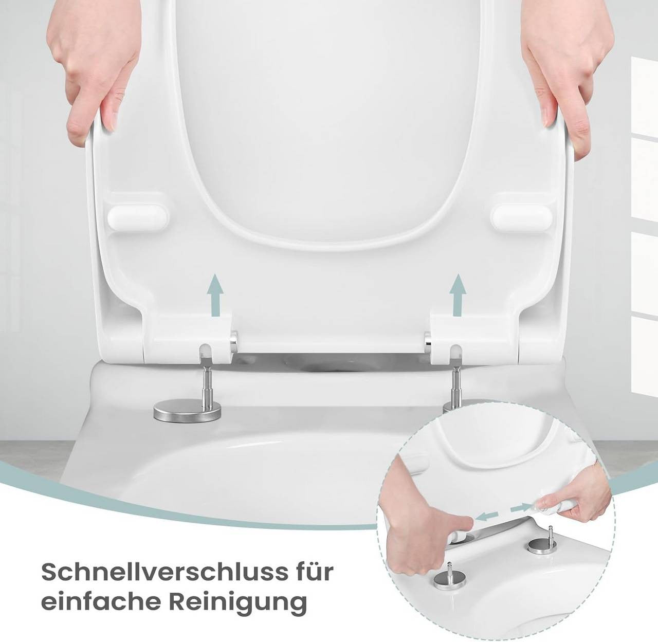 24goodz Square Toilet Seat with Soft-Close Mechanism - Quick-Release for Easy Cleaning - Duroplast - White - 45.5 x 36.7 x 5.4 cm