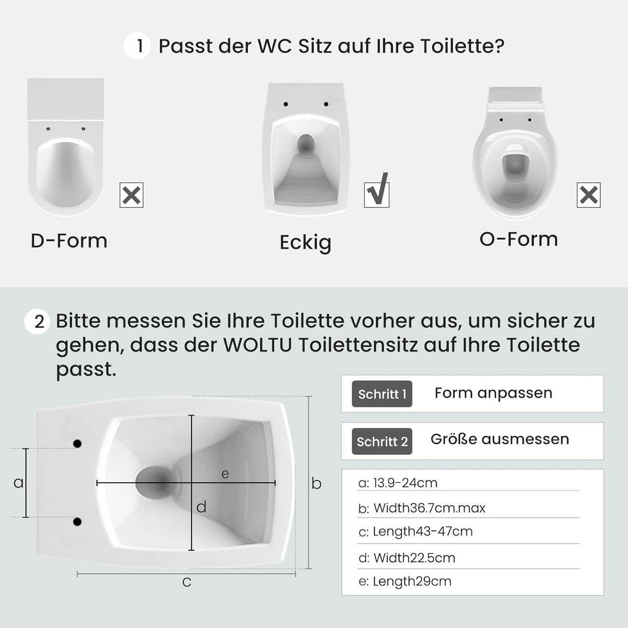 24goodz Square Toilet Seat with Soft-Close Mechanism - Quick-Release for Easy Cleaning - Duroplast - White - 45.5 x 36.7 x 5.4 cm