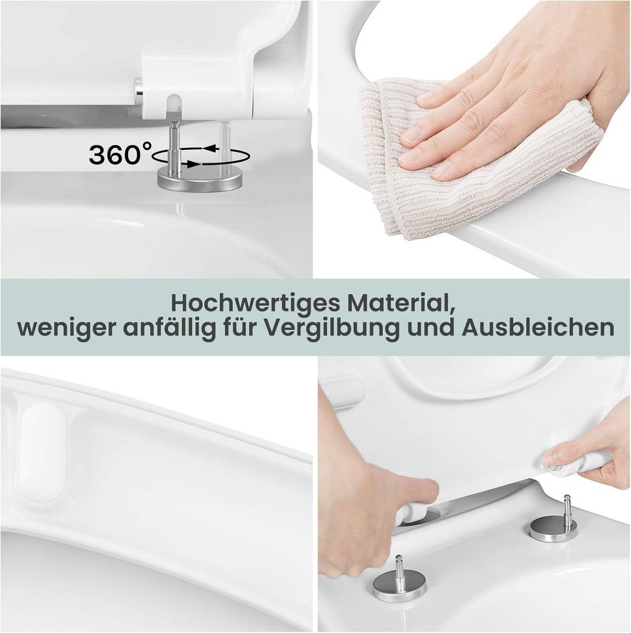 24goodz Square Toilet Seat with Soft-Close Mechanism - Quick-Release for Easy Cleaning - Duroplast - White - 45.5 x 36.7 x 5.4 cm