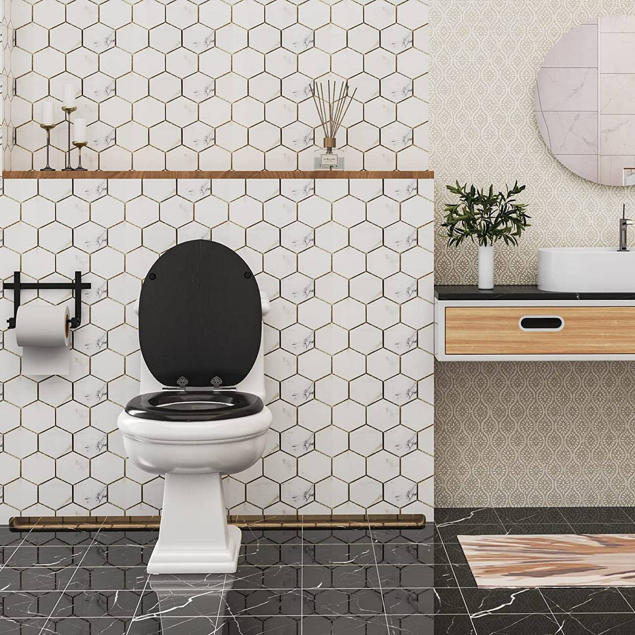 24goodz Toilet Seat with Soft-Close Mechanism - Antibacterial and Water-Resistant - MDF - Universal Fit - Printed Design