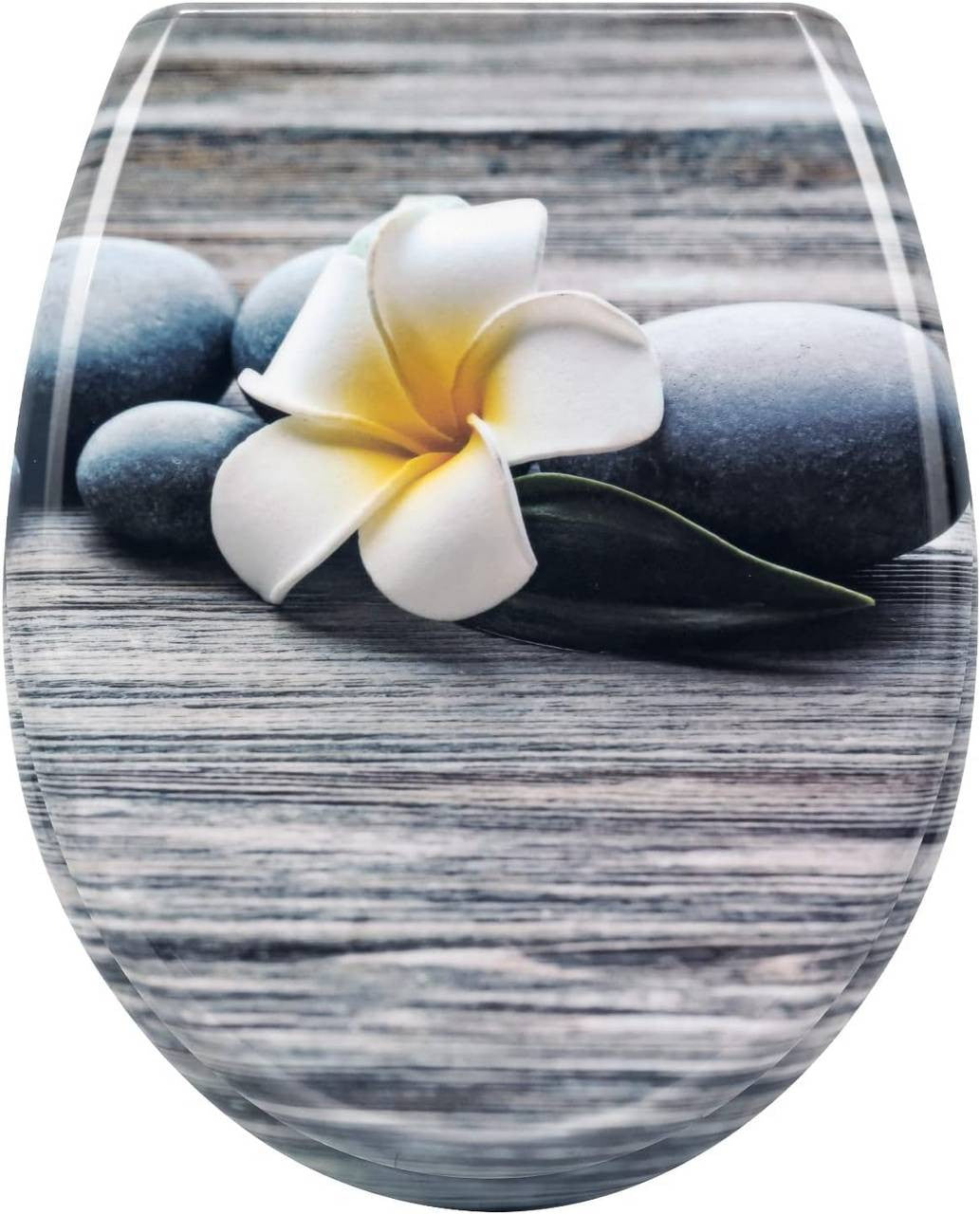 24goodz Duroplast Toilet Seat - Soft-Close Mechanism - Easy to Clean - Duroplast - For Every Bathroom - White Frangipani