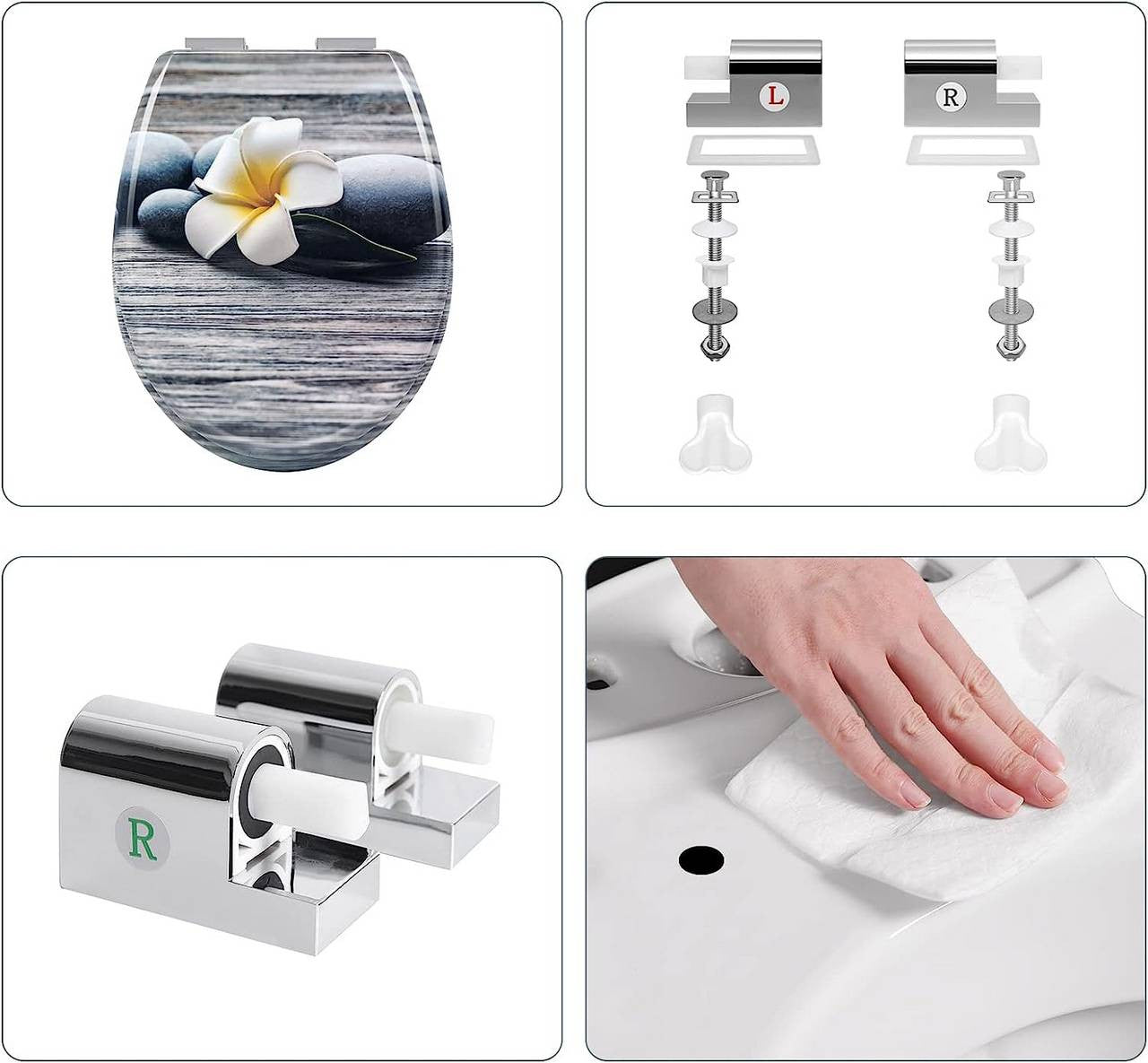 24goodz Duroplast Toilet Seat - Soft-Close Mechanism - Easy to Clean - Duroplast - For Every Bathroom - White Frangipani