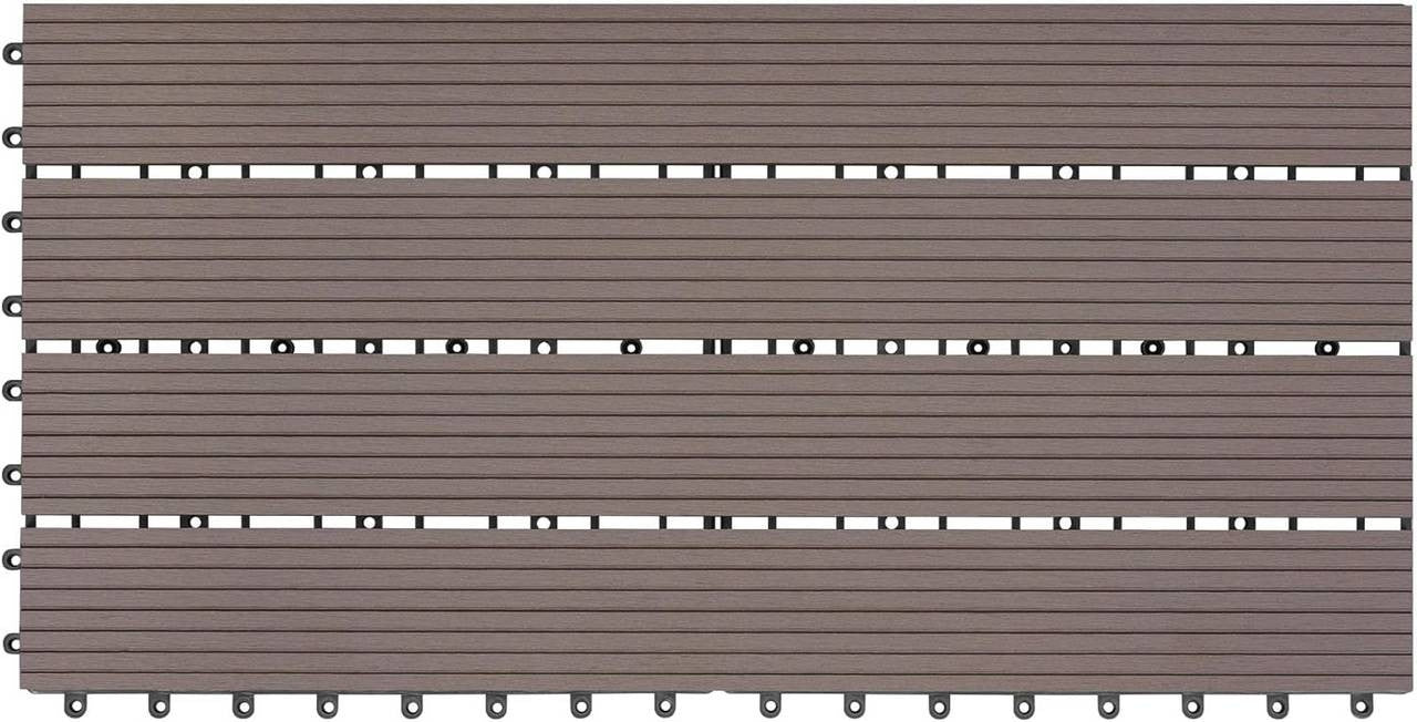 24goodz Set of 12 WPC Decking Tiles - Eco-friendly and Water Resistant - Wood Plastic Composite - For Outdoor Spaces - Brown