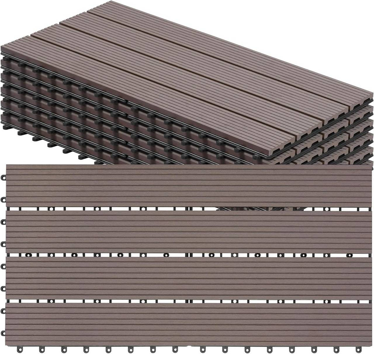24goodz WPC Decking Tiles - Durable and Weather Resistant - WPC - For Outdoor Spaces - Brown