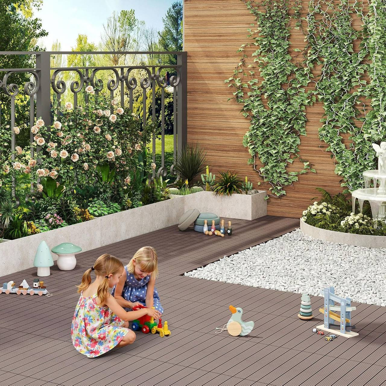 24goodz WPC Decking Tiles - Durable and Weather Resistant - WPC - For Outdoor Spaces - Brown