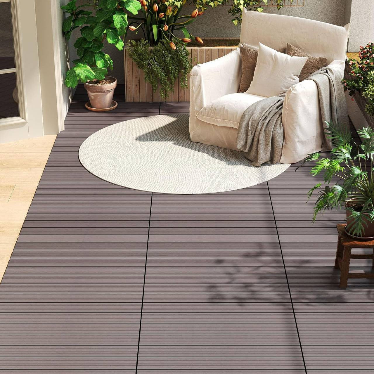 24goodz WPC Decking Tiles - Durable and Weather Resistant - WPC - For Outdoor Spaces - Brown