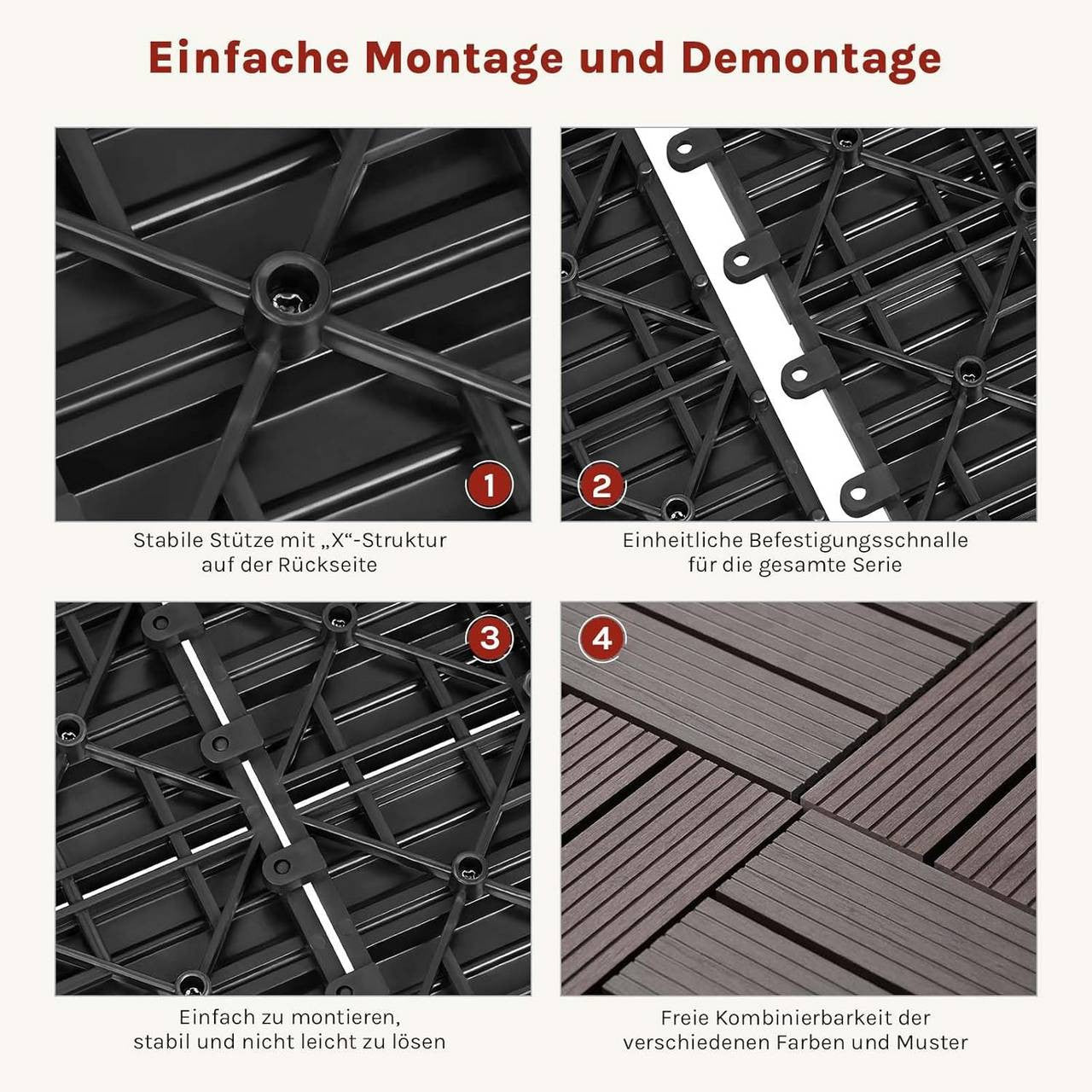 24goodz WPC Decking Tiles - Durable and Weather Resistant - WPC - For Outdoor Spaces - Brown