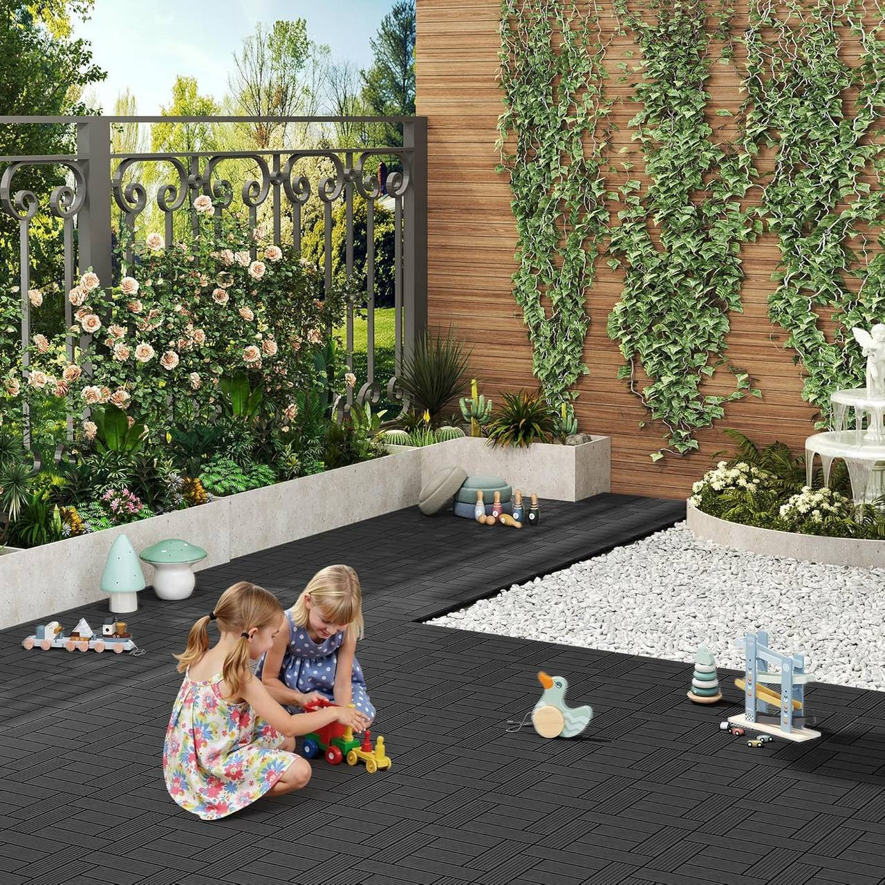 24goodz Set of 22 WPC Decking Tiles - Eco-Friendly Design - Water and UV Resistant - Wood Plastic Composite - Anthracite - 30 x 30 cm