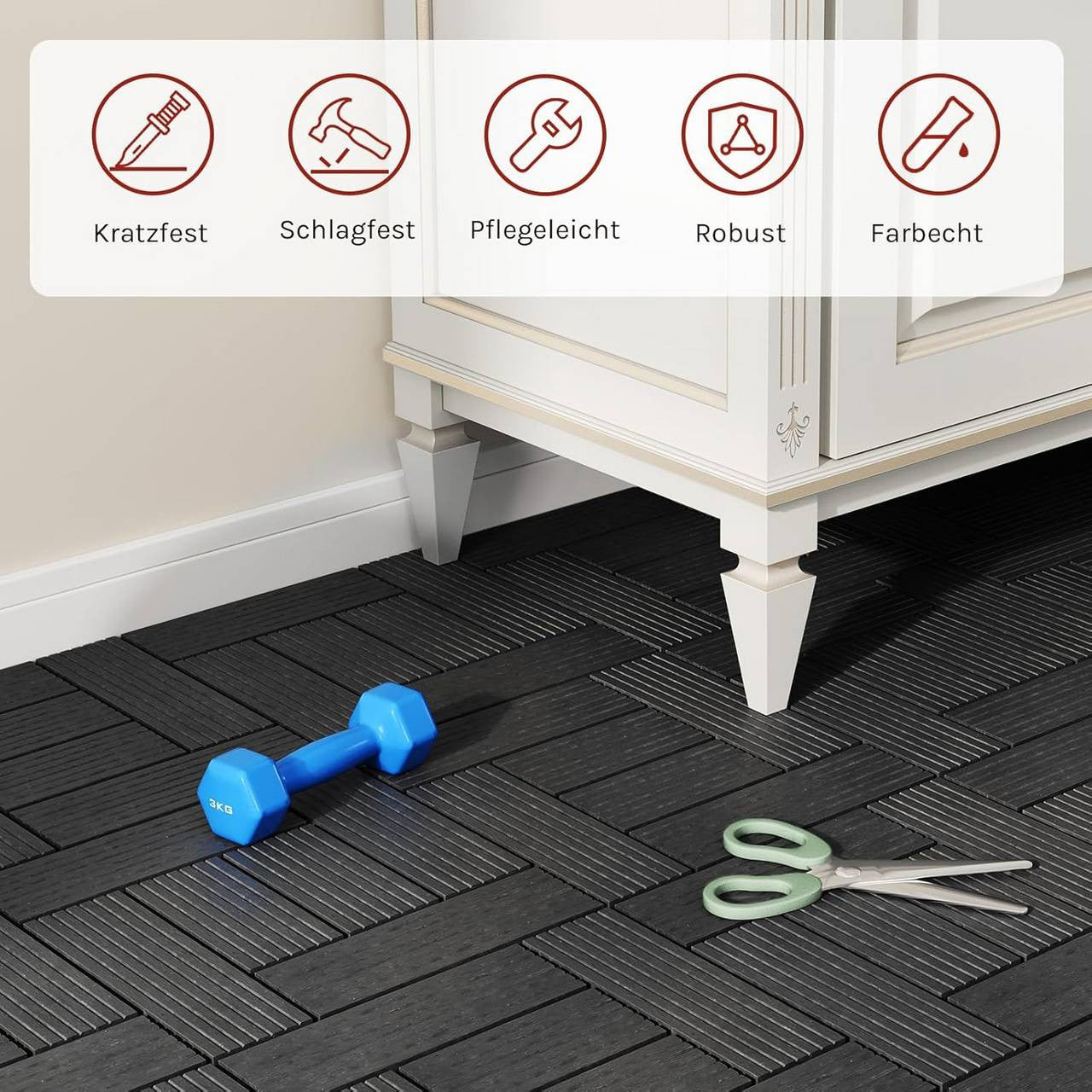 24goodz Set of 22 WPC Decking Tiles - Eco-Friendly Design - Water and UV Resistant - Wood Plastic Composite - Anthracite - 30 x 30 cm