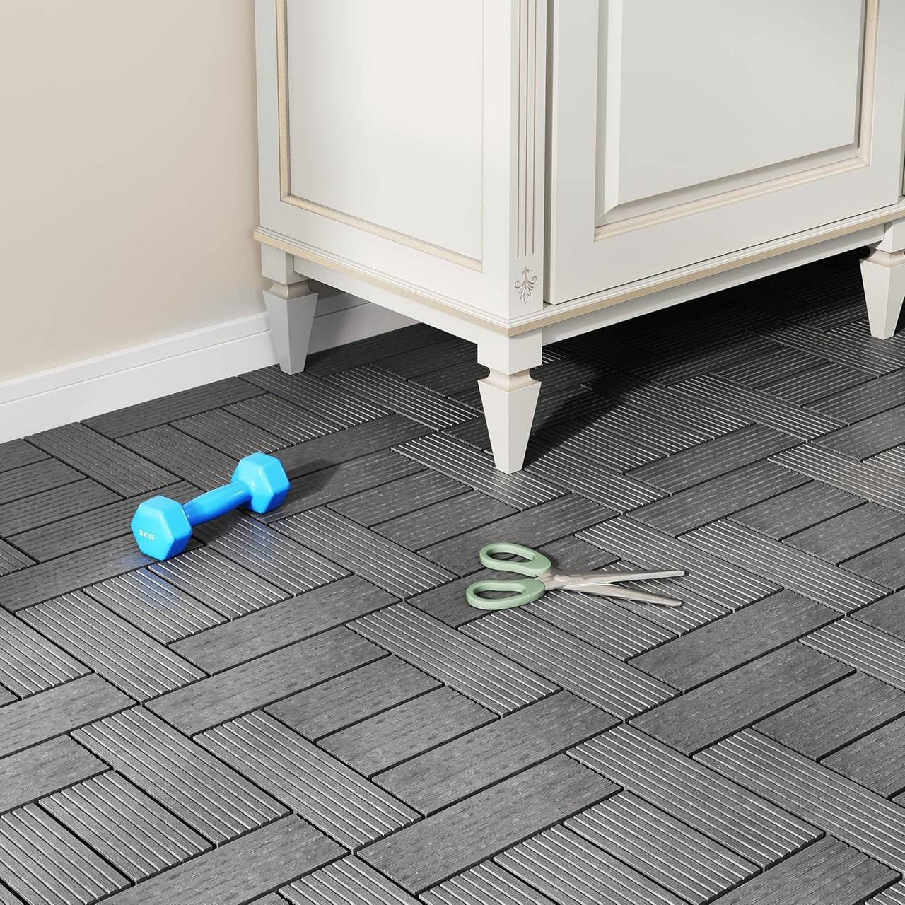 24goodz 11 Pcs WPC Decking Tiles - Eco-Friendly Material - Easy Installation - WPC - For Outdoor and Indoor Use - Light Grey - hgr