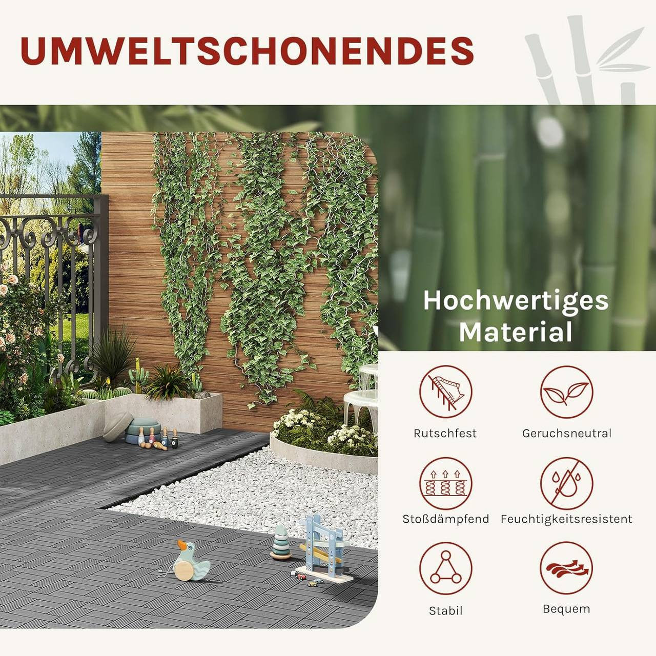 24goodz 11 Pcs WPC Decking Tiles - Eco-Friendly Material - Easy Installation - WPC - For Outdoor and Indoor Use - Light Grey - hgr