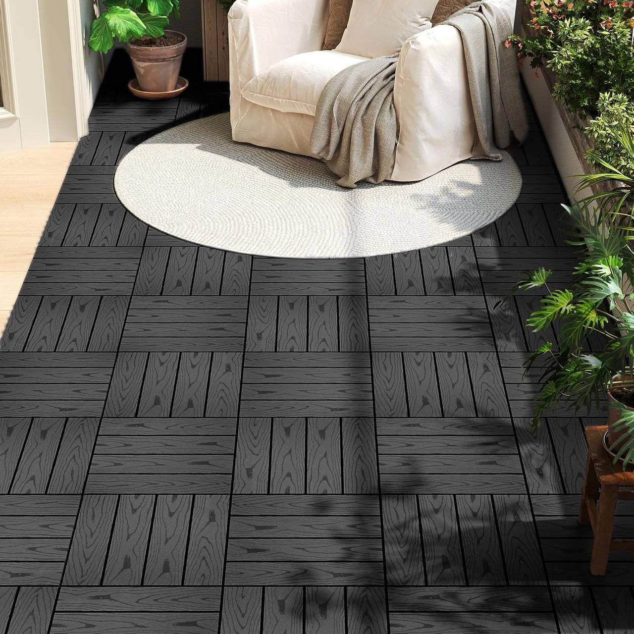 24goodz WPC Decking Tiles - Durable and Non-Fading - Easy to Install - WPC - For Outdoor and Indoor Use - Anthracite