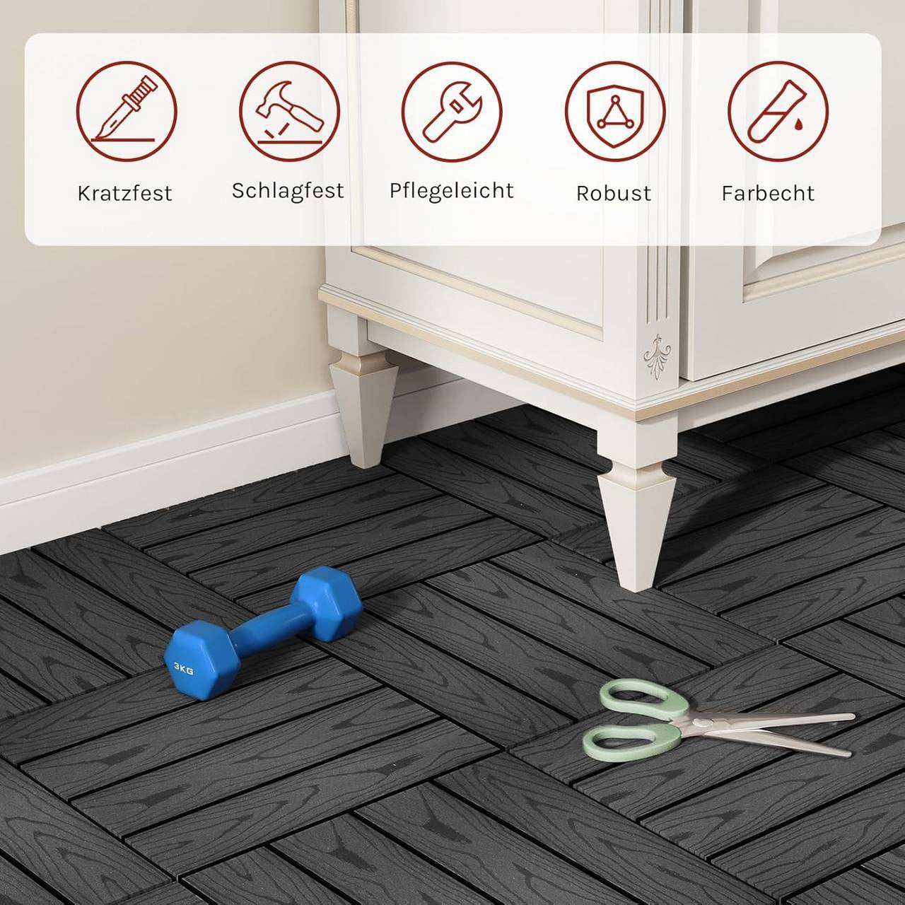24goodz WPC Decking Tiles - Durable and Non-Fading - Easy to Install - WPC - For Outdoor and Indoor Use - Anthracite