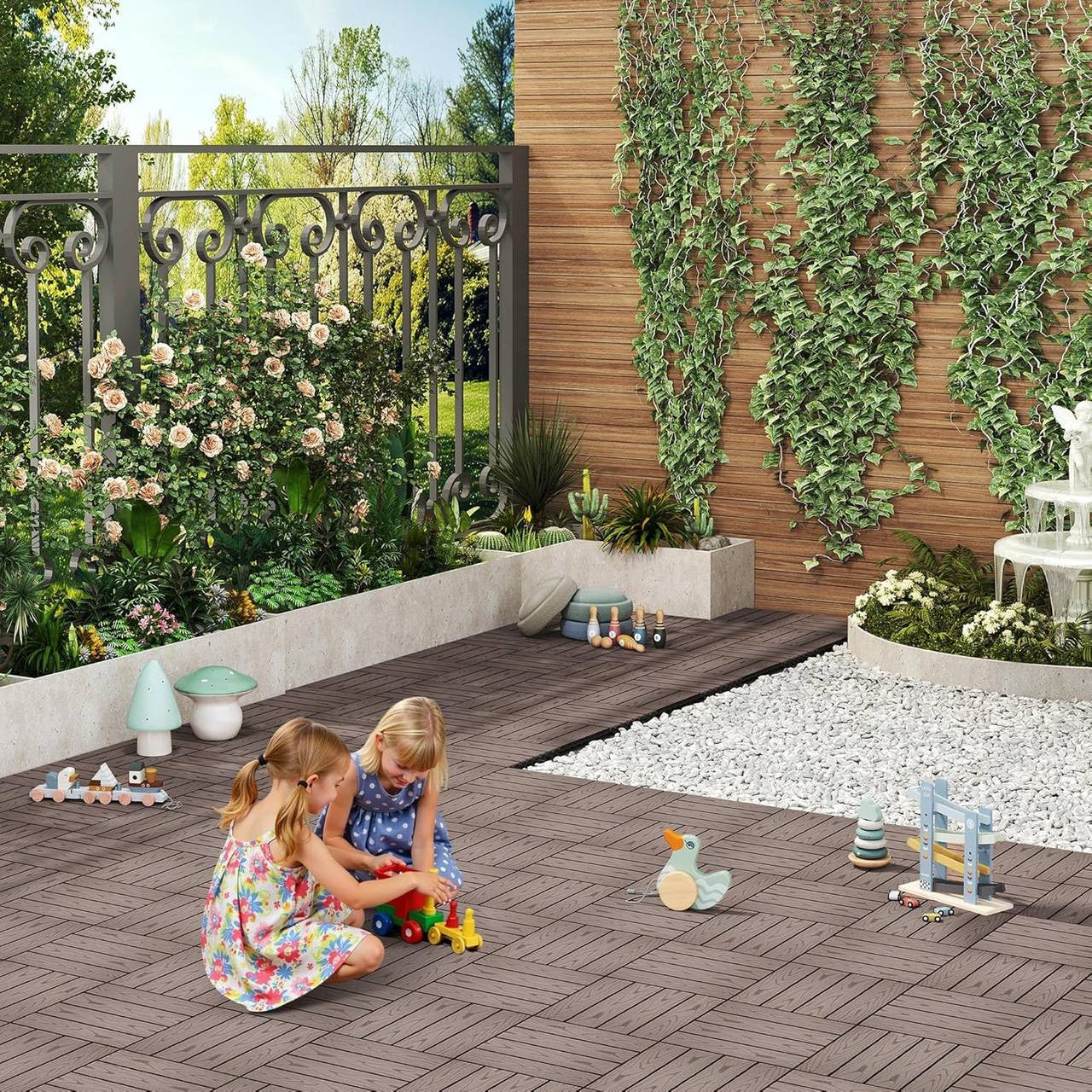 24goodz Decking Tiles - Robust and Durable - Quick and Easy Installation - WPC - For Indoor and Outdoor Use - Brown