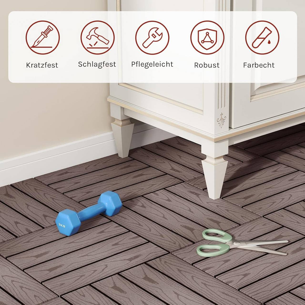 24goodz Decking Tiles - Robust and Durable - Quick and Easy Installation - WPC - For Indoor and Outdoor Use - Brown