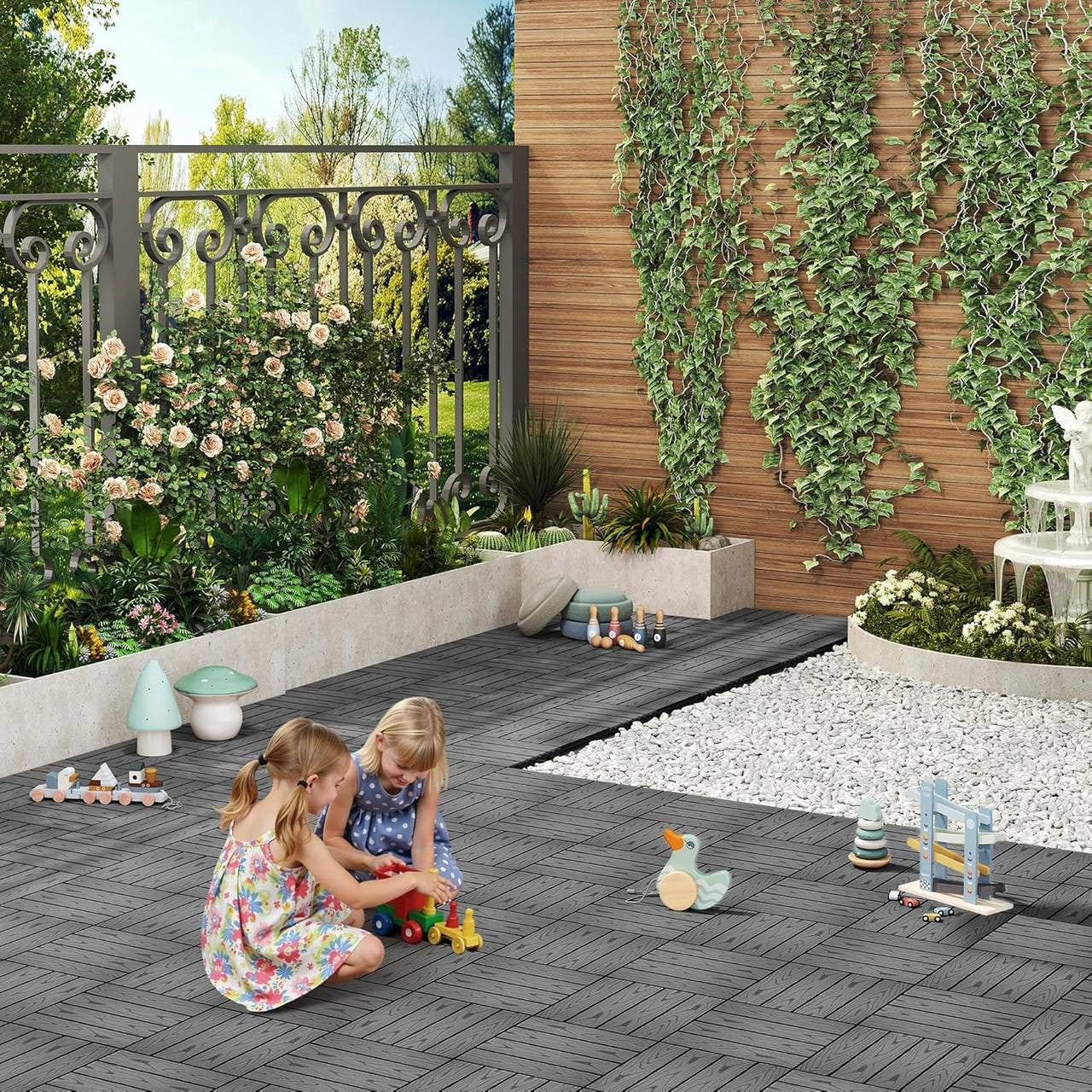 24goodz WPC Decking Tiles - Durable and Non-Fading - Easy to Install with Click System - WPC - For Outdoor and Indoor Use - Gray
