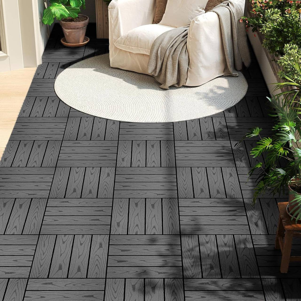 24goodz Decking Tiles - Quick and Easy Installation - Durable WPC Material - 30x30cm - Grey