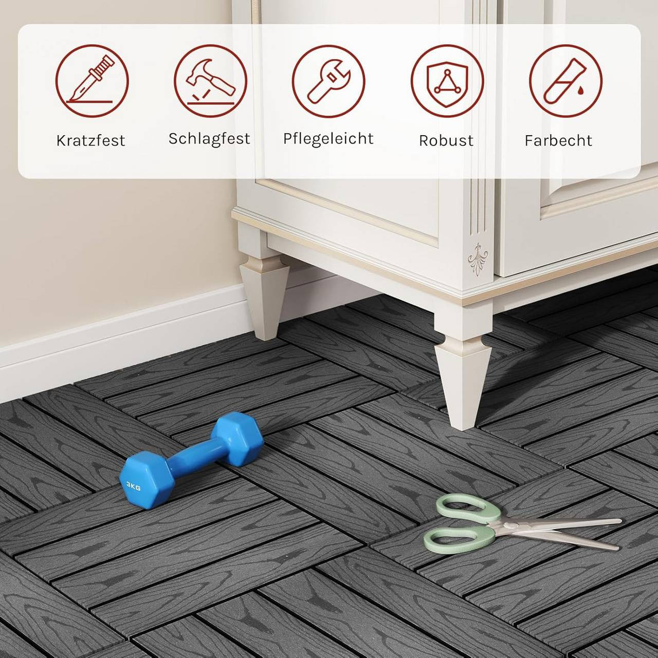 24goodz WPC Decking Tiles - Durable and Non-Fading - Easy to Install with Click System - WPC - For Outdoor and Indoor Use - Gray