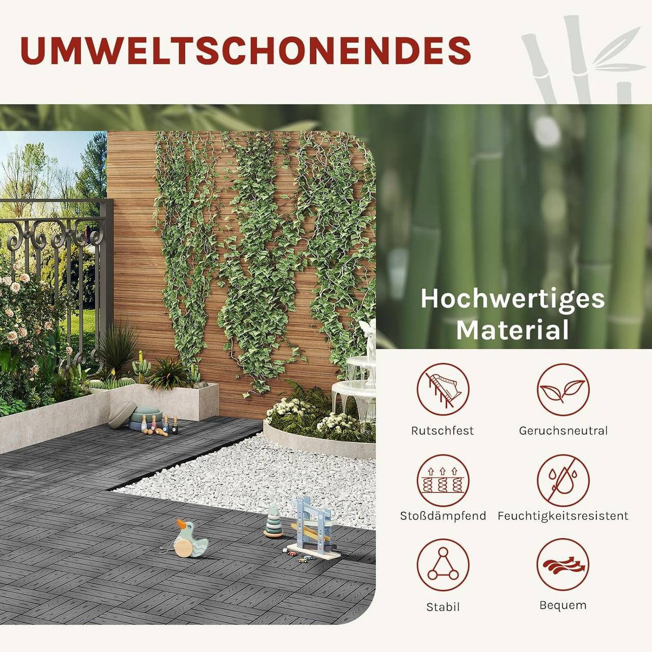 24goodz WPC Decking Tiles - Durable and Non-Fading - Easy to Install with Click System - WPC - For Outdoor and Indoor Use - Gray