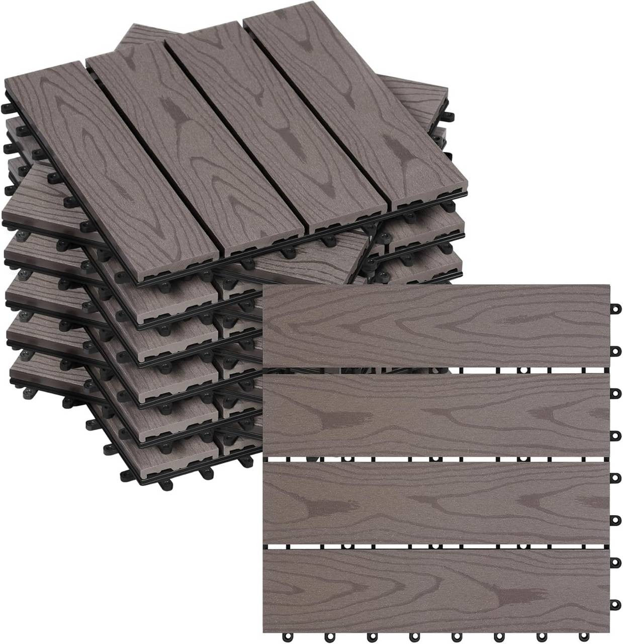 24goodz WPC Decking Tiles - Durable and Non-Fading - Easy to Install - WPC - For Outdoor and Indoor Use - Coffee - hco