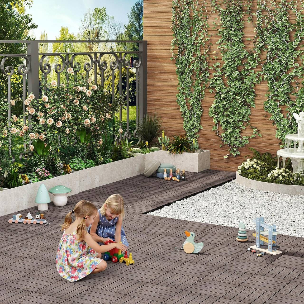 24goodz WPC Decking Tiles - Durable and Non-Fading - Easy to Install - WPC - For Outdoor and Indoor Use - Coffee - hco