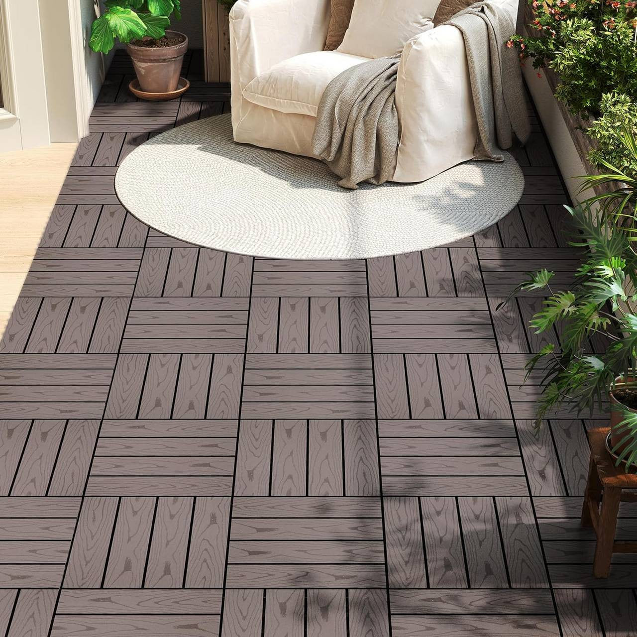 24goodz Decking Tiles - Quick and Easy Installation - Durable WPC Material - 30x30cm - Coffee - hco