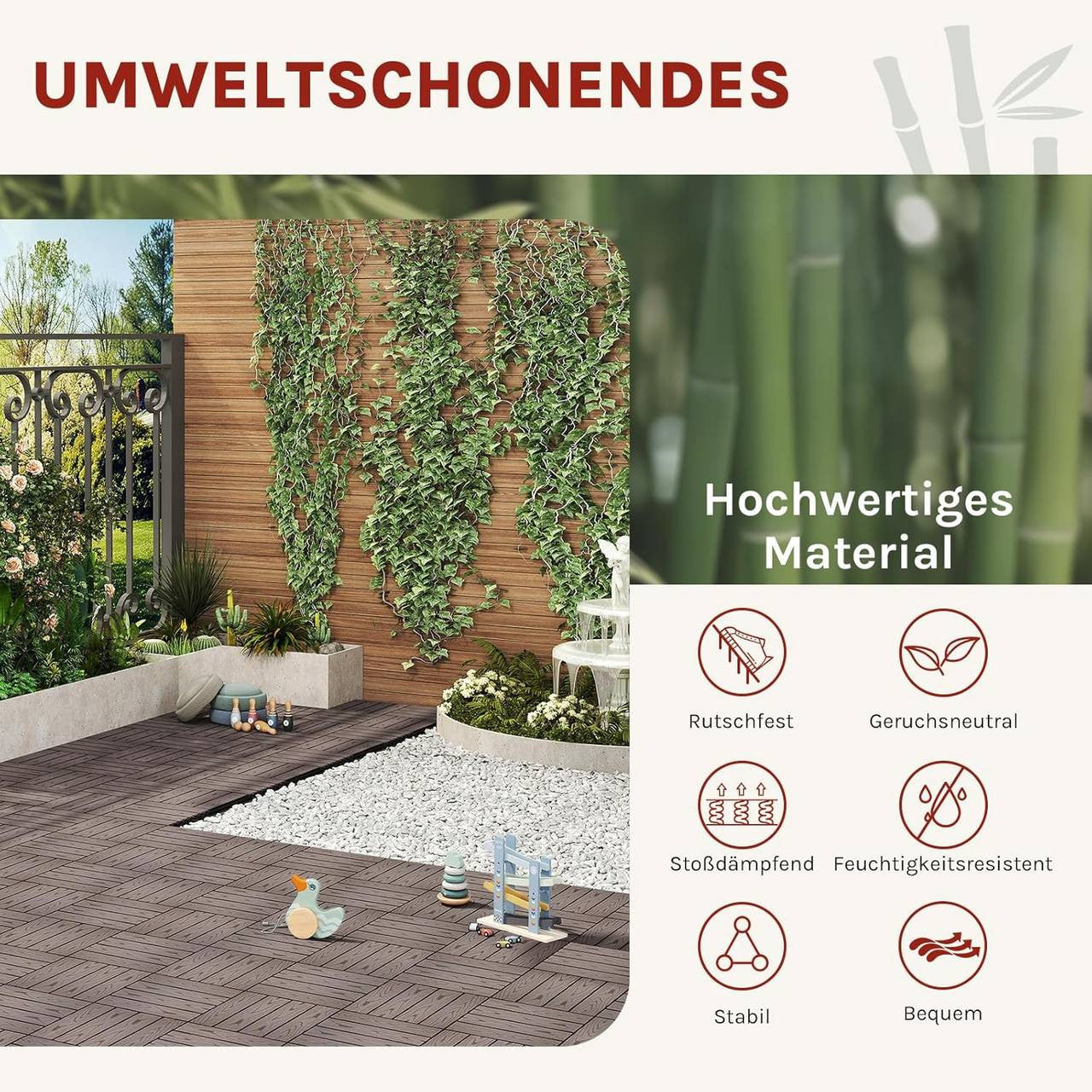 24goodz WPC Decking Tiles - Durable and Non-Fading - Easy to Install - WPC - For Outdoor and Indoor Use - Coffee - hco