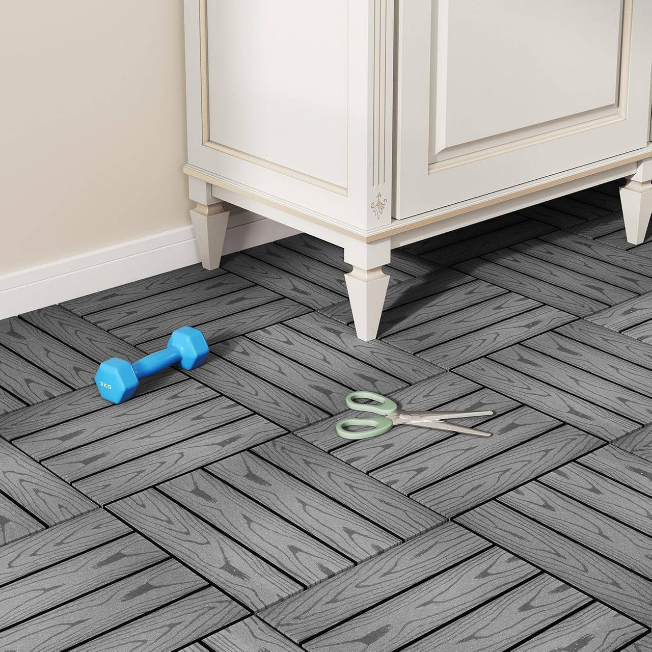 24goodz Decking Tiles - Quick and Easy Installation - Durable WPC Material - 30x30cm - Light Grey - hgr