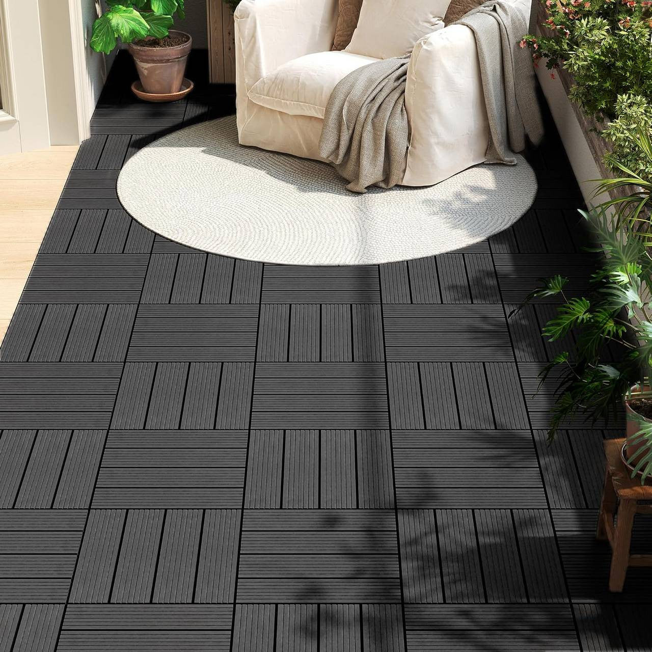 24goodz WPC Decking Tiles - Durable and Weather Resistant - WPC - For Outdoor and Indoor Use - Anthracite