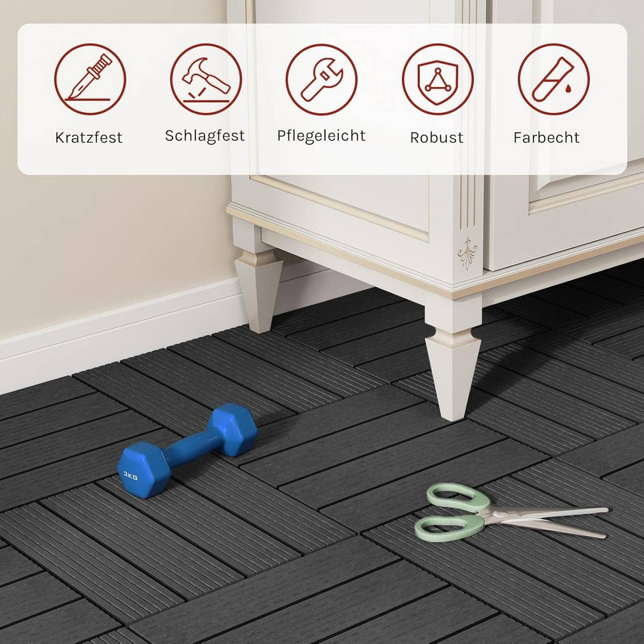 24goodz WPC Decking Tiles - Durable and Weather Resistant - WPC - For Outdoor and Indoor Use - Anthracite