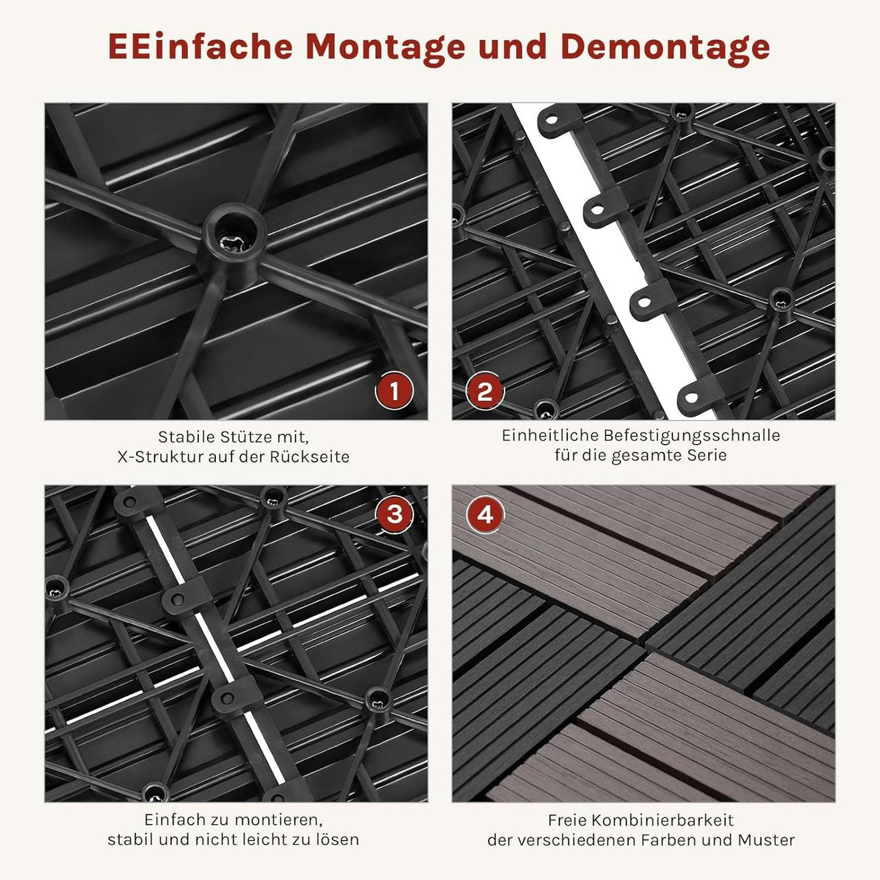 24goodz WPC Decking Tiles - Durable and Weather Resistant - WPC - For Outdoor and Indoor Use - Anthracite