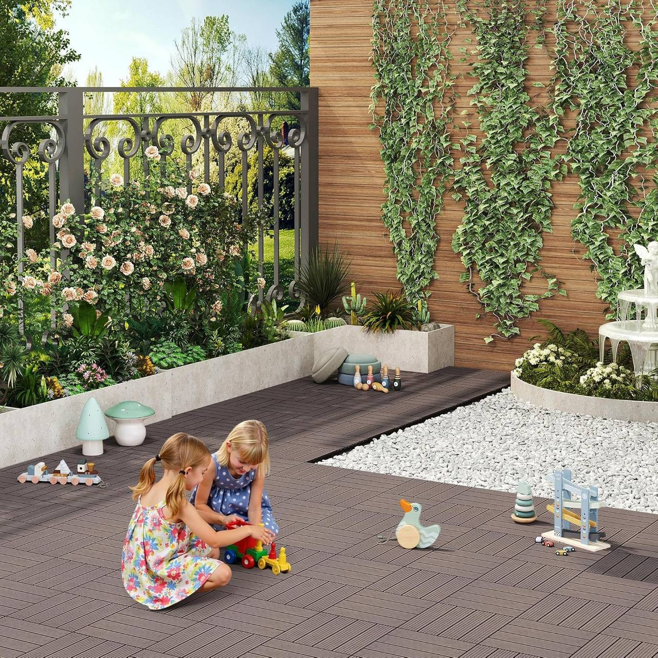 24goodz WPC Decking Tiles - Quick and Easy Installation - Durable and Weather Resistant - WPC - For Outdoor and Indoor Use - Brown