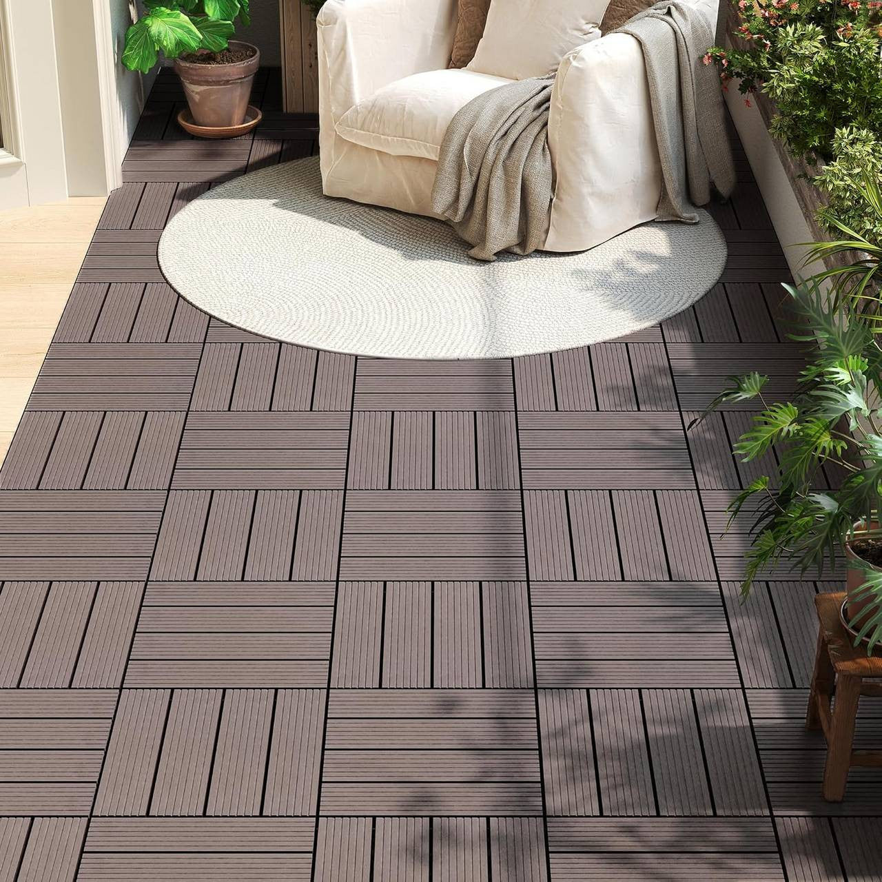 24goodz WPC Decking Tiles - Quick and Easy Installation - Durable and Weather Resistant - WPC - For Outdoor and Indoor Use - Brown