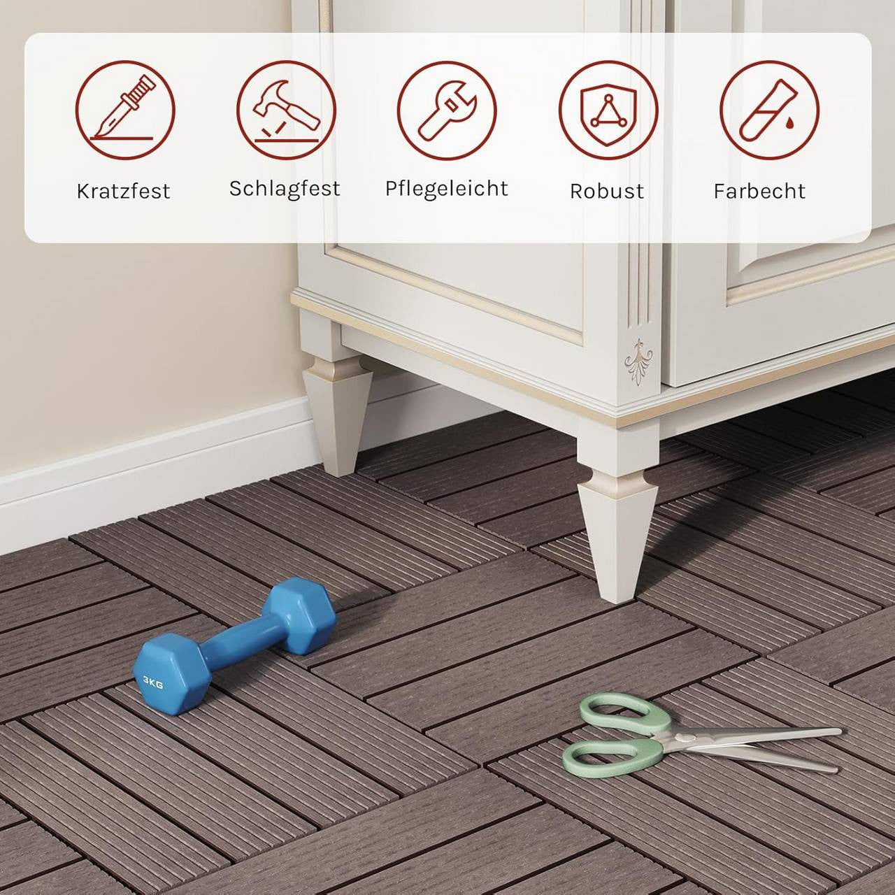 24goodz WPC Decking Tiles - Eco-Friendly Material - Easy Installation - WPC - For Outdoor and Indoor Use - Brown