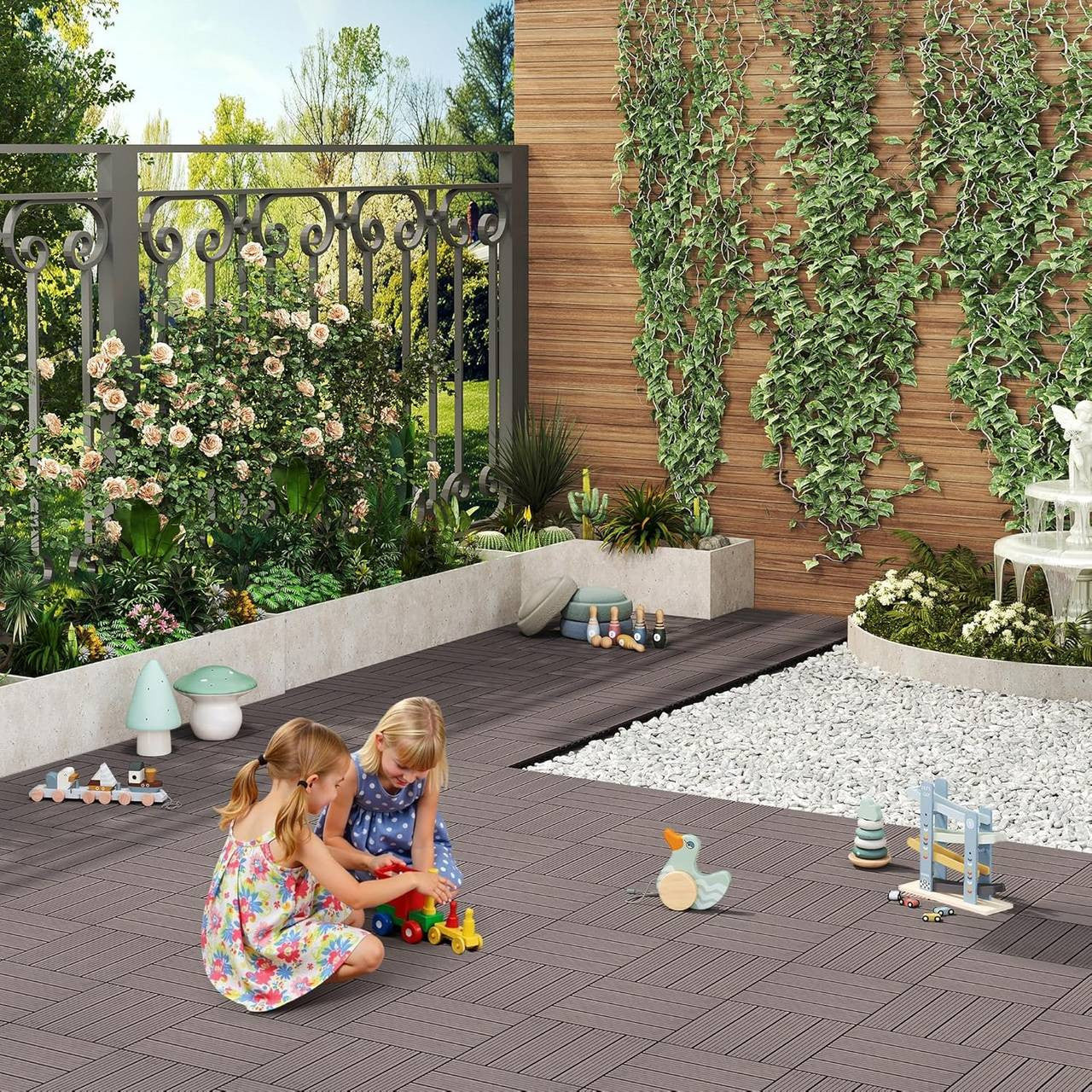 24goodz WPC Decking Tiles - Eco-Friendly Material - Easy Installation - WPC - For Outdoor and Indoor Use - Brown