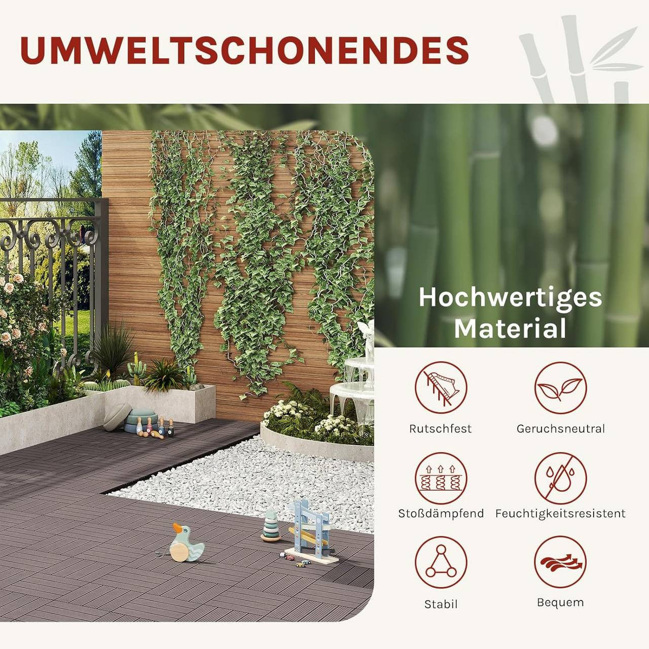 24goodz WPC Decking Tiles - Eco-Friendly Material - Easy Installation - WPC - For Outdoor and Indoor Use - Brown
