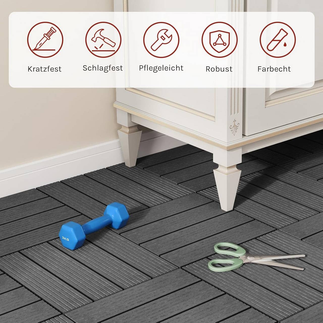 24goodz WPC Decking Tiles - Eco-Friendly Material - Easy Installation - WPC - For Indoor and Outdoor Use - Grey