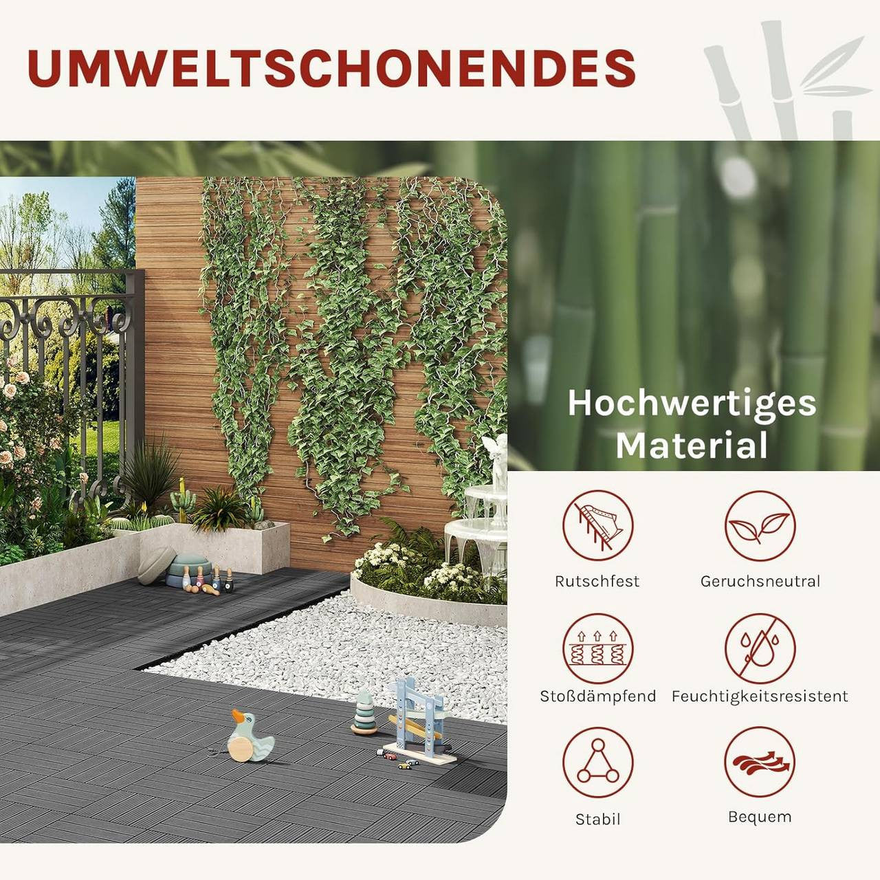 24goodz WPC Decking Tiles - Robust and Durable Material - Quick and Easy Installation - WPC - For Indoor and Outdoor Use - Grey