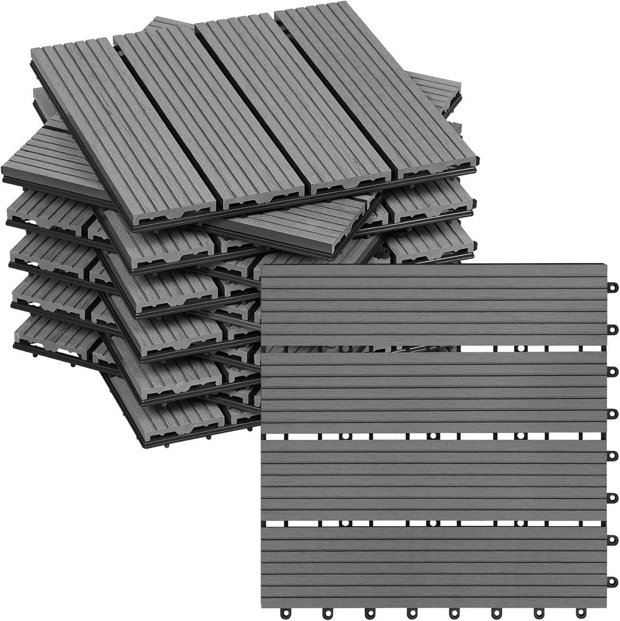24goodz WPC Decking Tiles - Eco-Friendly Material - Easy Installation - WPC - For Outdoor and Indoor Use - Light Grey - hgr
