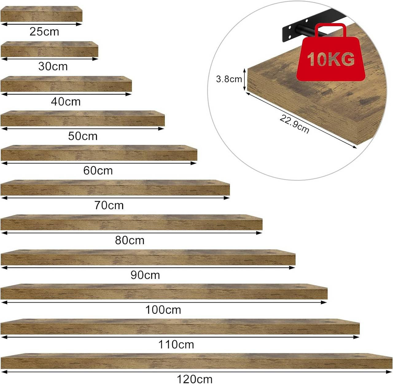 24goodz Floating Shelf - Elegant and Moisture-Resistant - MDF - For Home Decor - Vintage Brown 70x22.9x3.8cm - hov