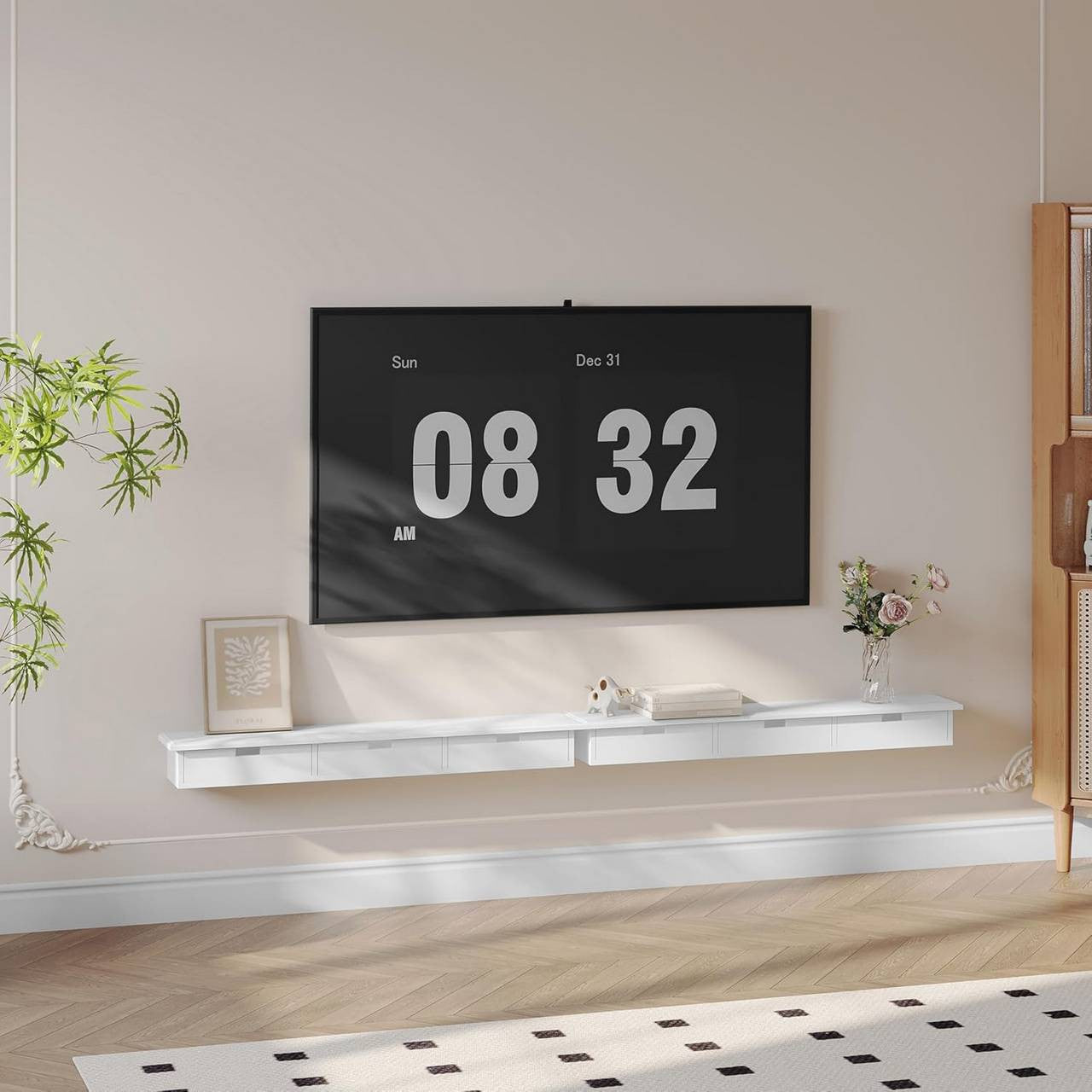 24goodz Floating Shelf with 3 Drawers - Stylish Storage Solution - MDF - For Home Decor - White