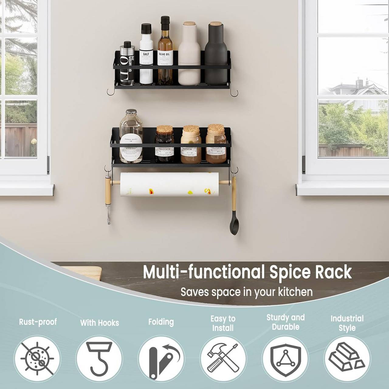 24goodz Wall Shelf Set of 2 - Versatile Storage Solution - High Quality & Durable - Metal and Wood - Black - 30 x 11 cm + 30 x 18 cm