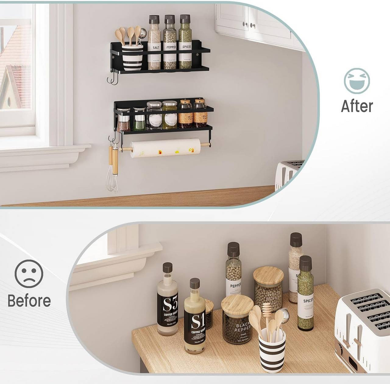 24goodz Wall Shelf Set of 2 - Versatile Storage Solution - High Quality & Durable - Metal and Wood - Black - 30 x 11 cm + 30 x 18 cm